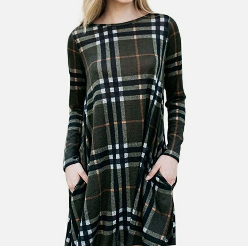 NWT Mirol Plaid Long Sleeve Dress Size XL with Pockets
